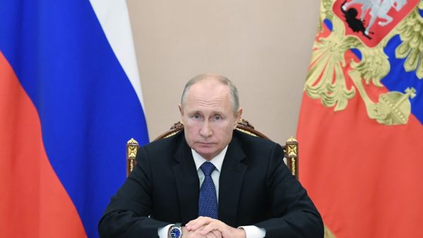 Russian President Vladimir Putin attends a meeting with the members of the Security Council via teleconference call, in Moscow, Russia on November 6, 2020. Alexey NIKOLSKY / Sputnik / AFP