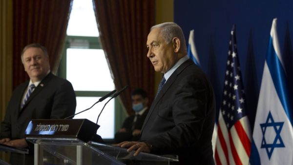 US Secretary of State Mike Pompeo, L, and Israeli Prime Minister Benjamin Netanyahu make a joint statement after meeting in Jerusalem on November 19, 2020. Maya Alleruzzo / POOL / AFP