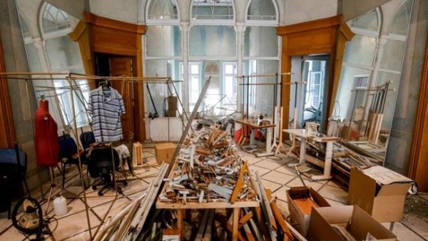 A view of destruction at the Maison Rabih Kayrouz, housed in the 19th-century Dagher Palace in the Gemmayzeh district, in the wake of the Beirut Port blast. (AFP / Marwan Tahtah)