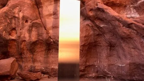 The metallic tricornered beam found protruding from the earth in southern Utah was gone. (Twitter)