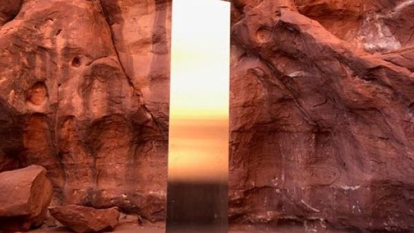The metallic tricornered beam found protruding from the earth in southern Utah was gone. (Twitter)