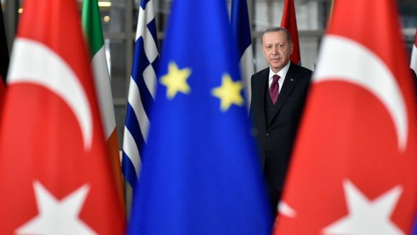 Turkish President Recep Tayyip Erdogan arrives before a meeting with European Commission President and EU Council President at the EU headquarters in Brussels on 9 March, 2020 [JOHN THYS/AFP via Getty Images]