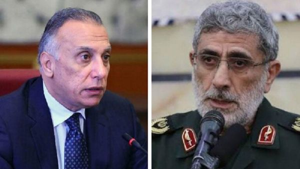 رئيس الحكومة العراقية مصطفى الكاظمي، وقائد فيلق القدس الإيراني إسماعيل قآني