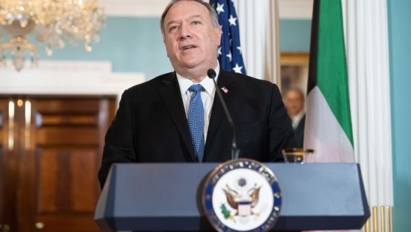 US Secretary of State Mike Pompeo speaks to the press prior to meeting with Kuwaiti Foreign Minister Sheikh Ahmad Nasser Al-Mohammad Al-Sabah at the State Department in Washington, DC on November 24, 2020. SAUL LOEB / POOL / AFP