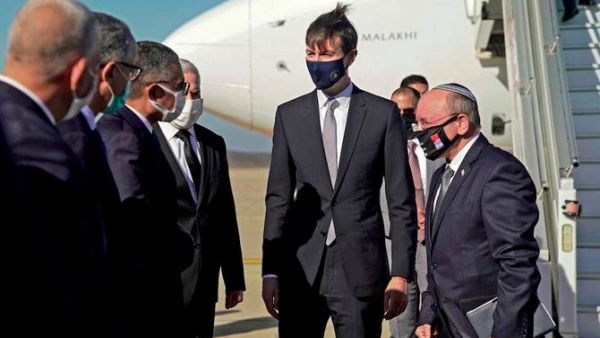 Jared Kushner (Left) Israeli Security Advisor Meir Ben Shabbat arriving in Rabat (AFP Photo)