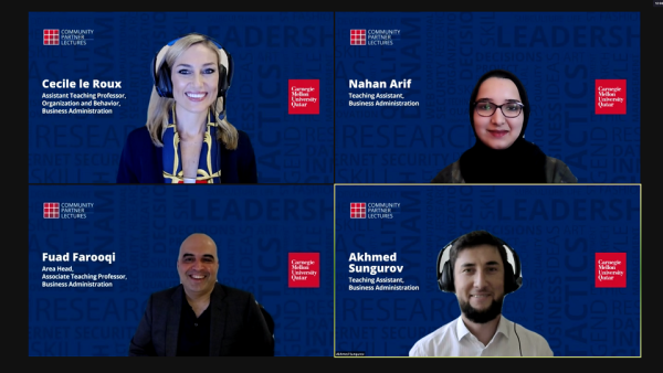 تناولت المحاضرة الأولى، التي حضرها ما يقرب من 100 شخص، موضوعًا يمس الكثيرين خلال فترة الجائحة، حيث تحدثت "سيسيل لي رو" جامعة كارنيجي ميلون في قطر تتبادل الخبرات مع المجتمع في قطر