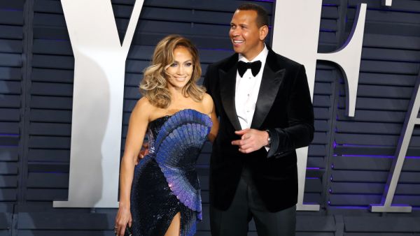 Jennifer Lopez, Alex Rodriguez at the 2019 Vanity Fair Oscar Party. (shutterstock)