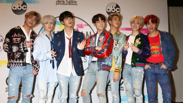 BTS, Jungkook, Jimin, V, Suga, Jin, J-Hope, Rap Monster at the American Music Awards 2017 at Microsoft Theater. (shutterstock)