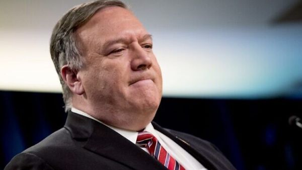 US Secretary of State Mike Pompeo at a news conference at the State Department in Washington, DC, on April 29, 2020. (Andrew Harnik/POOL/AFP)