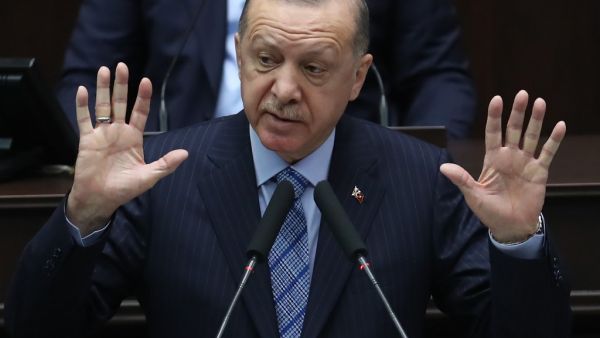 Turkish President and leader of the Justice and Development (AK) Party Recep Tayyip Erdogan speaks during a parliamentary group meeting on January 27, 2021 at the Grand National Assembly of Turkey (GNAT) in Ankara. Adem ALTAN / AFP