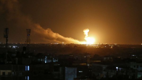 An Israel airstrike at Rafah in the southern Gaza Strip early on Sunday. Rocket fire from Islamic Jihad prompted a second round of strikes, in Syria and Gaza. Photograph: Said Khatib/AFP via Getty Images