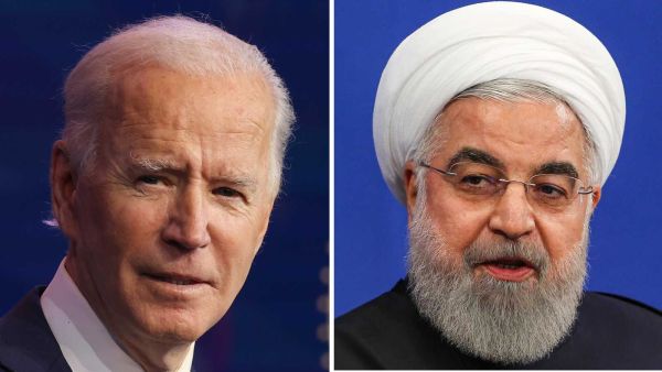 At left, US President-elect Joe Biden speaks during an event to announce new Cabinet nominations at the Queen Theatre on Dec. 11, 2020 in Wilmington, Delaware. At right, Iranian President Hassan Rouhani speaks during a news conference in the capital, Tehran, on Feb. 16, 2020.  Photo by Chip Somodevilla/Getty Images (L) ATTA KENARE/AFP via Getty Images (R).  Read more: https://www.al-monitor.com/pulse/originals/2020/12/rouhani-biden-iran-pathways-resume-nuclear-deal-trump-jcpoa.html#ixzz6jPzFFZ40