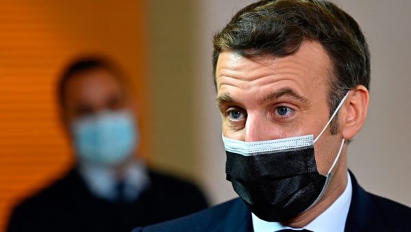French president Emmanuel Macron looks on during a visit at the Institut Regional de l'Administration (IRA - Regional Institute of Administration) in Nantes, northwestern France on February 11, 2021. DAMIEN MEYER / POOL / AFP