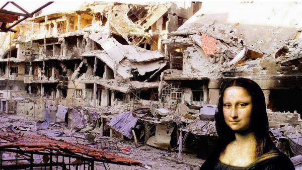 The photomontage piece of Azzam reveals an artistic shiver with destruction 