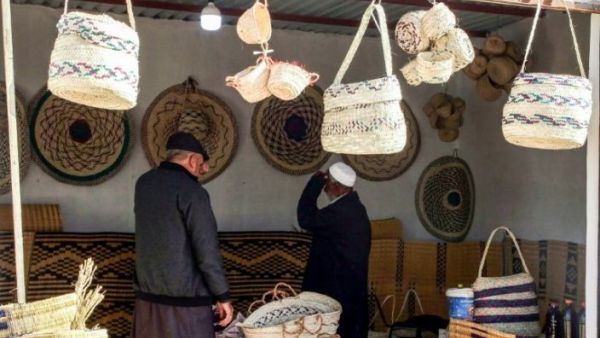 Palm wicker products made by Tawergha residents who returned to the city after fleeing in the aftermath of the toppling of Gadhafi. (AFP)