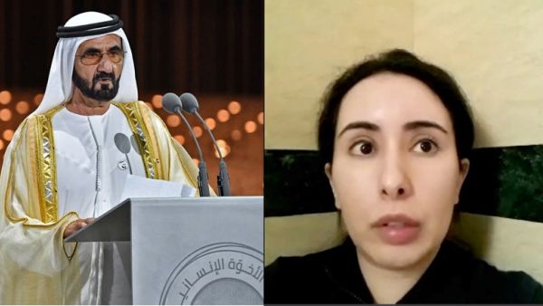 (L)ruler Sheikh Mohammed bin Rashid Al-Maktoum (AFP) and (R) Princess Latifa. (BBC Video Screenshot)