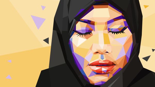 Illustration of a muslim woman with closed eyes in facets style (Shutterstock)