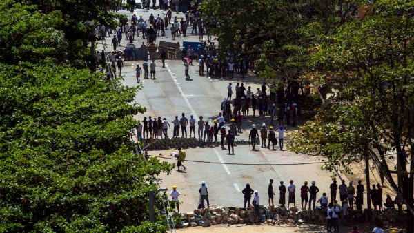 Protesters in Myanmar's Yangon 