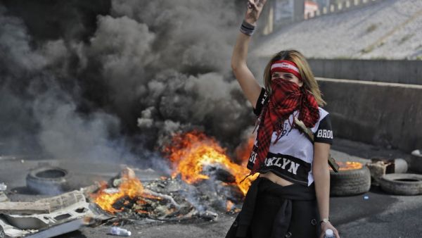 A bandana-clad protester in Beirut 
