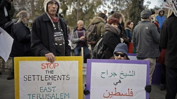 Protesters against the eviction of the Palestinian families in the Sheikh Jarrah district