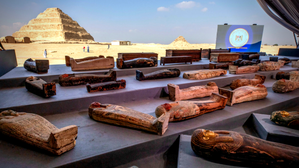 Mummies in Cairo by the pyramids