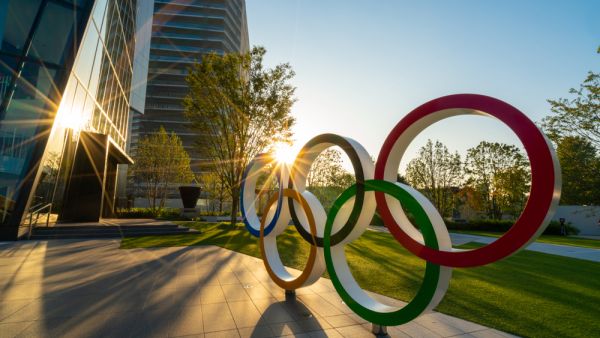 The five-ring symbol of the Olympic Games at the Tokyo Museum