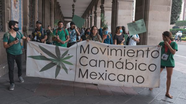 A march in front of the old city hall for the regulation of cannabis in Mexico