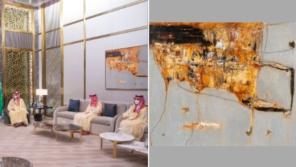 لوحة وداد الأحمدي في مكتب الأمير محمد بن سلمان 