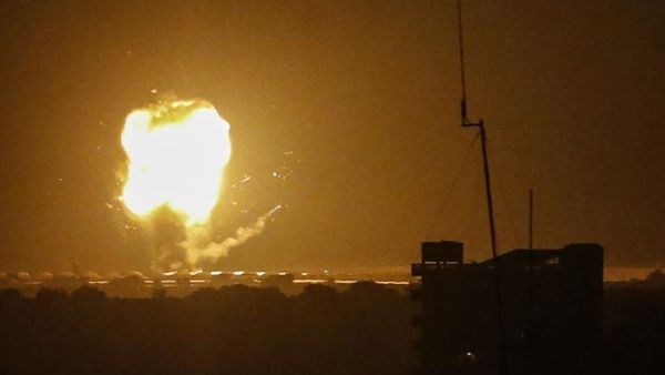 Above, an explosion in Rafah in the southern Gaza Strip following an airstrike by Israel. (AFP) Israeli strikes the city of Rahaf in Gaza