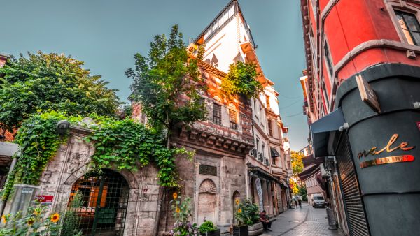 Street view from Karakoy district of Beyoglu, Istanbul