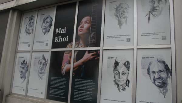A network of  100 free-expression organizations, this week is installing on the facade of the former Pittsburgh Post-Gazette building in downtown Pittsburgh an art exhibition titled “Faces of Free Expression.”
