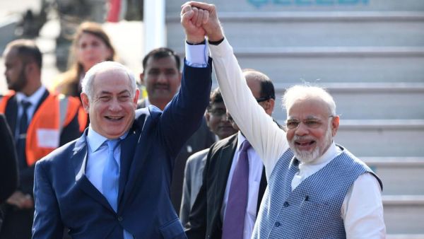 Indian Prime Minister Narendra Modi and Israeli Prime Minister Benjamin Netanyahu in New Delhi in January 2018. Prakash Singh / AFP Comrade-in-arms: Netanyahu and Modi!