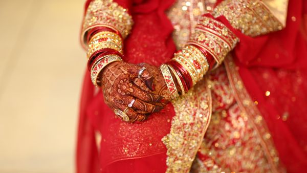 Indian bridal showing wedding rings and bracelet jewelry