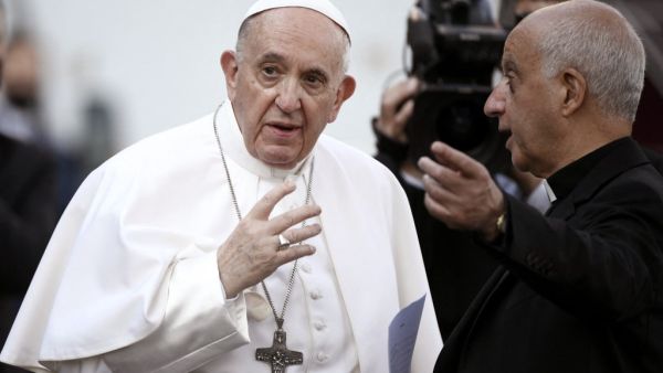 Pope Francis arrives to lead the last prayer of the global prayer marathon for the entire month of May, praying for the end to the pandemic, in the Vatican gardens 