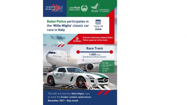 Dubai Police joins the 1000-mile classic car race, from Brescia to Rome and back, with a V8 571 PS Mercedes-Benz SLS AMG. Dubai Police Represents The Emirates In ‘Mille Miglia’ Classic Car Race In Italy