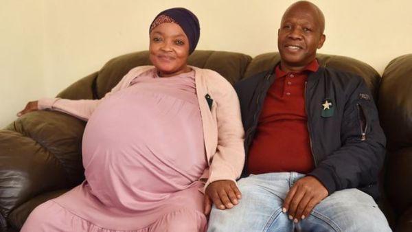 The decuplet birth was revealed late Monday by Sithole's husband Tebogo Tsotetsi (right), who claimed she had given birth to seven boys and three girls
