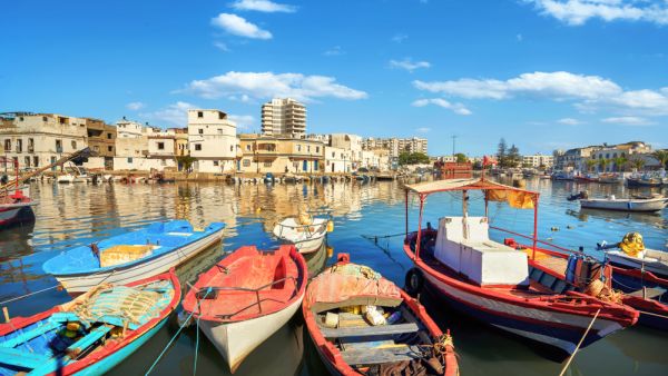 Traditional colorful fishing boats at old port in Bizerte. Tunisia, North Africa