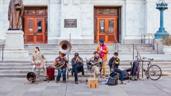  Local jazz band performs in the streets 