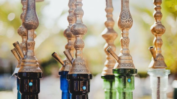 A lot of glass colorful hookahs shisha