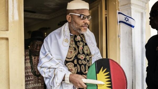 Leader of the Indigenous People of Biafra (IPOB) movement, Nnamdi Kanu, wears a Jewish prayer shawl as he leave his house in Umuahia, southeast Nigeria, to meet veterans of the Nigerian civil war, on May 26, 2017. (Marco Longari/AFP) in 1967 the Nigerian Civil War begun