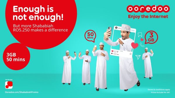 مكن للعملاء الحاليين والجدد الاشتراك والاستمتاع بـ 3 جيجابايت من البيانات و50 دقيقة مكالمات محلية بقيمة 5.250 ريال عماني فقط، أو اختيار الباقة التي تمنحهم 5 جيجابايت و150 دقيقة مكالمات ضمن الشبكة بقيمة 7.350 ريال عُماني فقط. باقات شبابية المُبتكرة من Ooredoo تضمن بقاء عملائها على اتصال دائم في ظل التزامهم بالبقاء في منازلهم