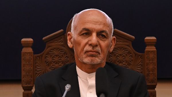 Afghanistan's President Ashraf Ghani looks on while attending a Joint Coordination and Monitoring Board meeting (JCMB) at the Afghan presidential palace in Kabul on July 28, 2021. (Photo by SAJJAD HUSSAIN / AFP) Afghanistan's President Ashraf Ghani
