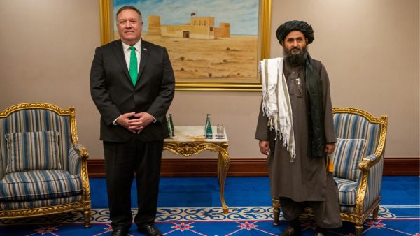 Mullah Abdul Ghani Baradar with former secretary of state Mike Pompeo in 2020. (Twitter) Mullah Abdul Ghani Baradar cheered by crowds