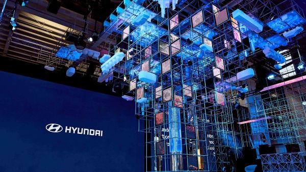 Hyundai Motor's booth at IAA Mobility 2021_artistic displays on hydrogen value chain. Hyundai Motor Presents Carbon Neutral Commitment At IAA Mobility 2021