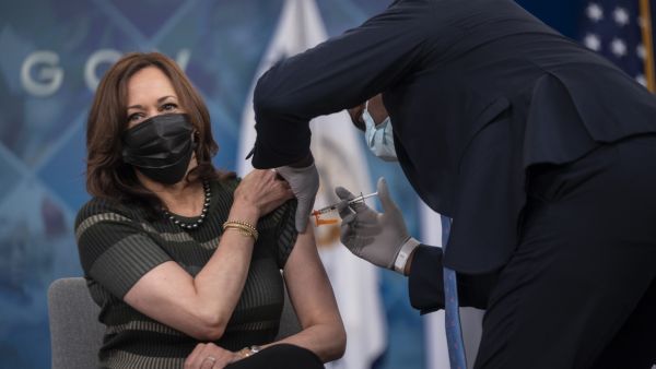 US Vice President Kamala Harris receives a booster shot