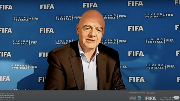رئيس الإتحاد الدولي لكرة القدم يؤكد: "الاستعدادات لبطولة كأس العالم FIFA قطر 2022™هي الأفضل على الإطلاق" خلال مشاركته في سلسلة محاضرات المدينة التعليمية التابعة لمؤسسة قطر