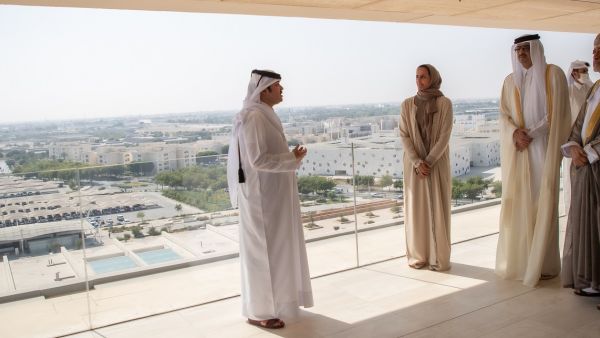 حضرة صاحب السمو الشيخ تميم بن حمد آل ثاني أمير البلاد المفدى وجلالة السلطان هيثم بن طارق سلطان عمان يزوران مؤسسة قطر بحضور سعادة الشيخة هند بنت حمد" 