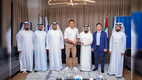 During the press conference. Ajman Chamber of Commerce and Industry Signs Collaboration Agreement with Ros Global Export at Expo 2020 Dubai