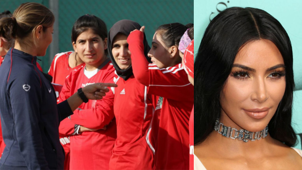 Kim Kardashian and members of the Afghan women's youth development football team