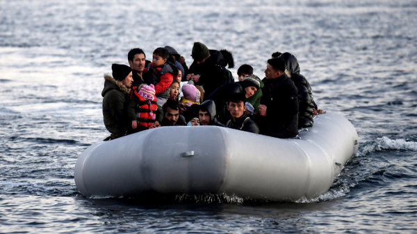 refugees on a boat near Greece